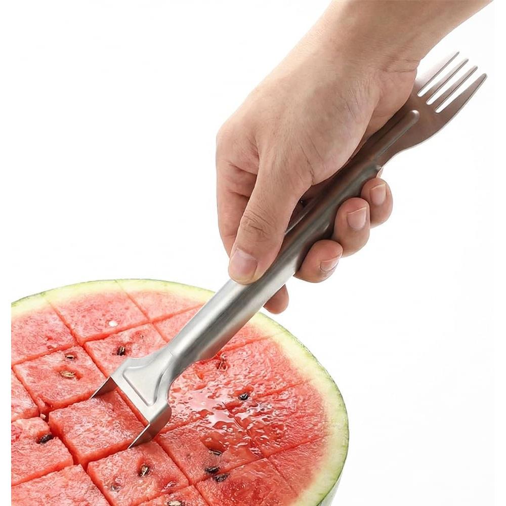 2026 New 2-in-1 Stainless Steel Fruit Cutter, Watermelon Fork Slicer, Portable Double-Headed Fruit Fork Slicer