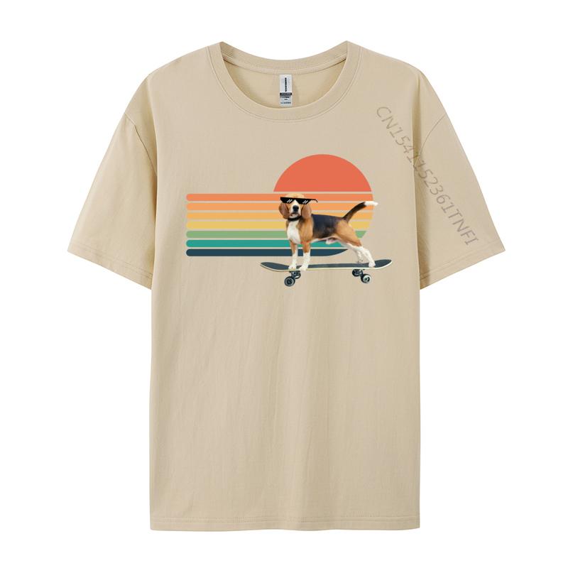 Vintage Beagle Skateboard Dog T Shirts Graphic Man Tee Shirts Crew Neck Cotton Unisex Tops Streetwear