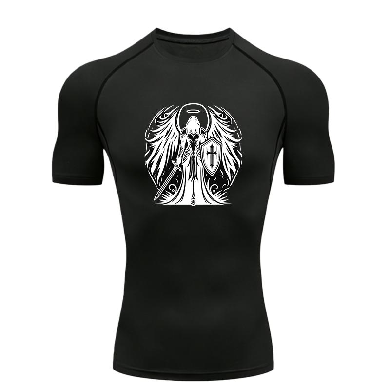 Angel Warrior  Men's Sports T-shirt Training Fitness Compression Shirt Rashgard Tops Quick Dry Short Sleeve T-Shirt