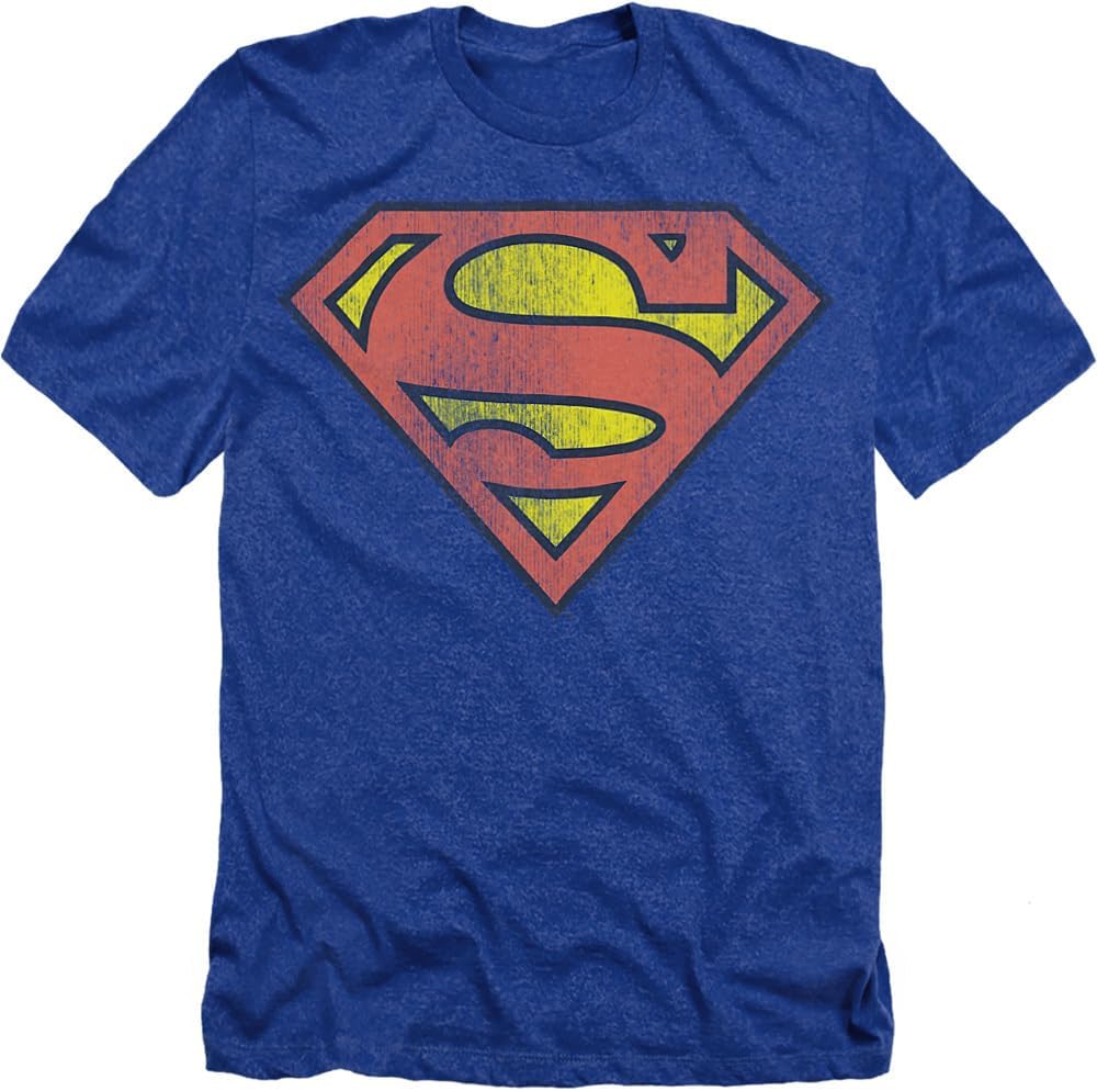 Superman Classic Logo Distressed Heather Adult Unisex T-Shirt S