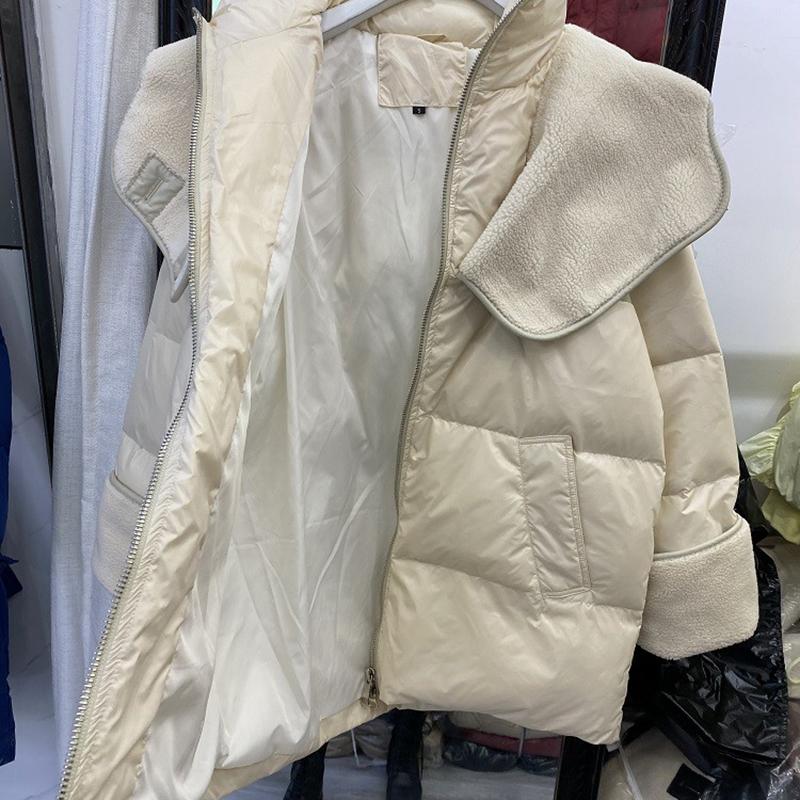 Winter Herbst Mode Frauen Lose Gepolsterte Zipper Einfarbig Jacke Mit Kapuze Kragen Alle Spiel Warme Weiße Ente Unten Mantel