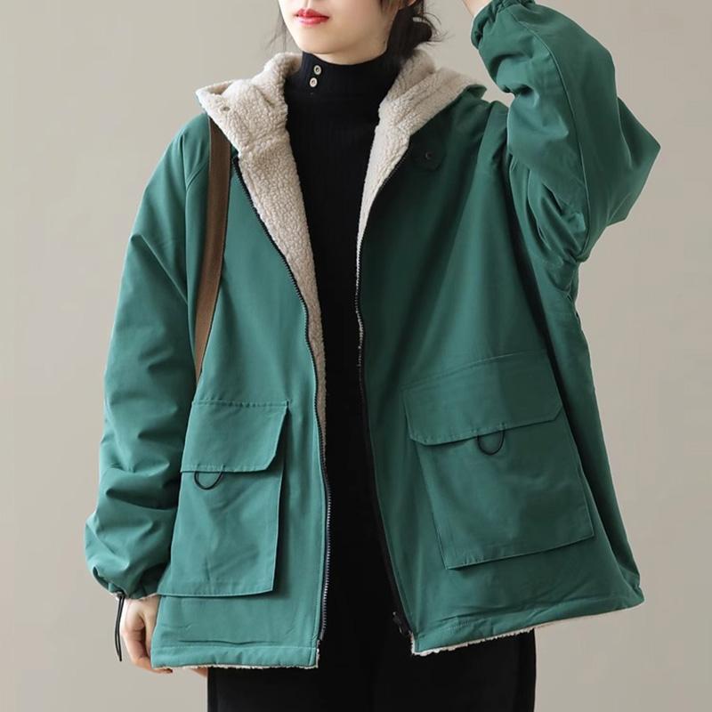 Hooded Jacket Women's Fall and Winter Thickened Warm Loose Jacket Retro Leisure Cotton Big Size Coat