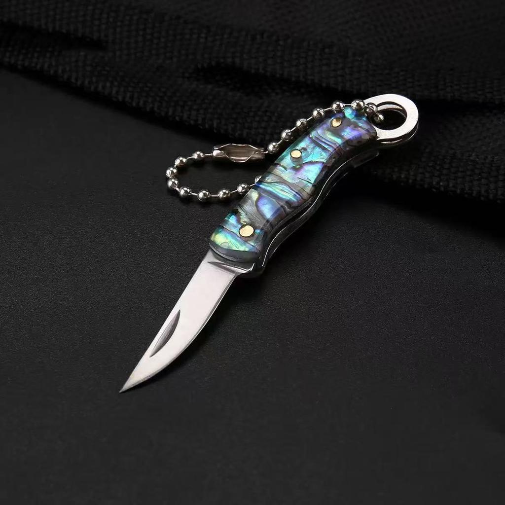 Mini Pocket Knife Shell Acrylic Keychain Pendant With Leather Cover Cleaver Blade Cutter Outdoor Tool Portable Folding Knife