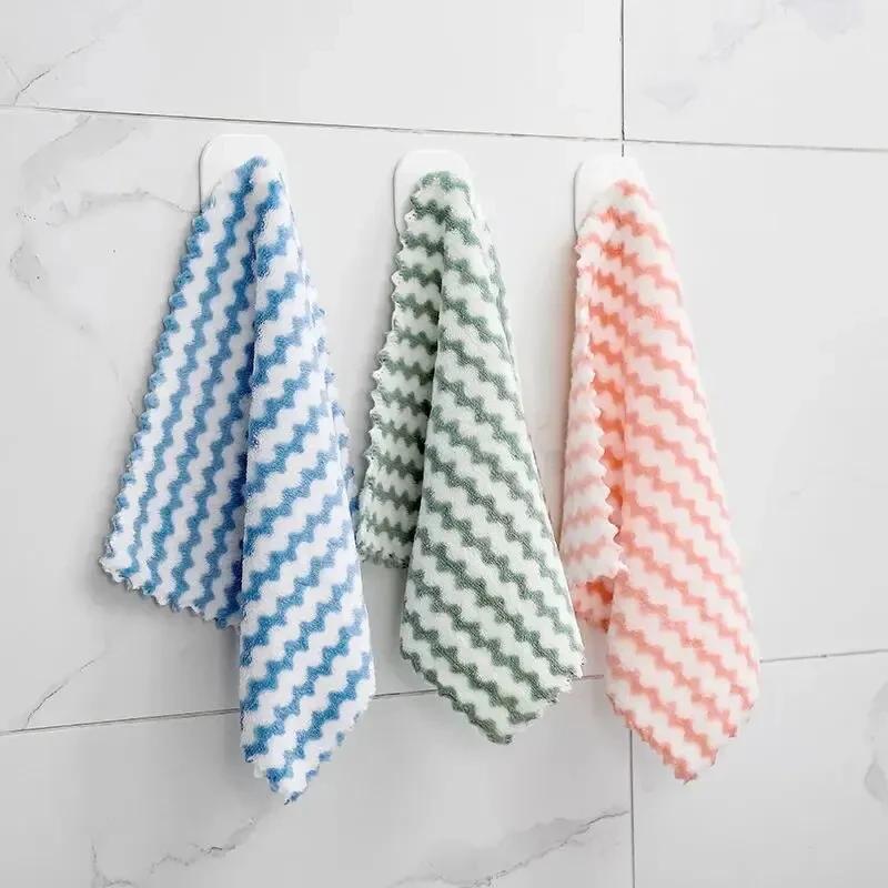 5/10/20Pcs Kitchen Wipes Coral Velvet Wave Design Wipes Microfibre Thickened Absorbent Wipes Household Cleaning Cloth Set