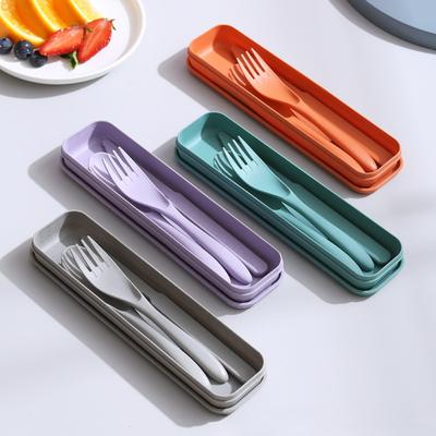 Vajilla Práctica Reutilizable Set de Cubiertos de Camping Ultraligero Paja de Trigo Cuchara Tenedor de Camping con Estuche Cubiertos de Plástico para Viaje