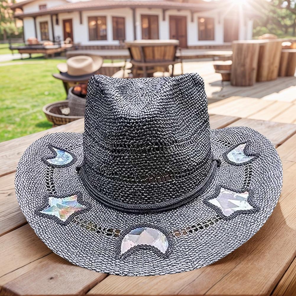 Straw Western Cowboy Hat for Women Girls Shapeable Cowgirl Hat Vintage Summer Woven Sun Hat for Music Festival Party Beach