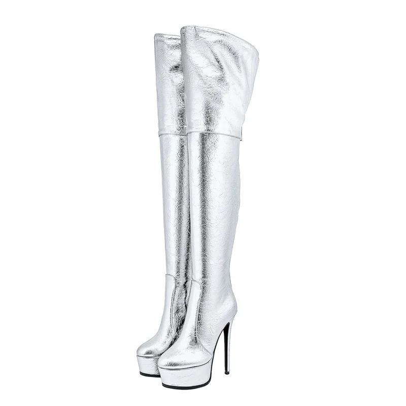 Fashion New Black Green Waterproof Platform 16cm High Heels Over The Knee Boots Women's Fashion Show Pole Dance Round Toe Boots 35-45