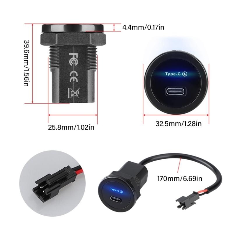 12V/24V PD3.0 Typ-C-Anschluss Auto-Ladebuchsen, Schnelllade-USB-Panel für LKW-Bus