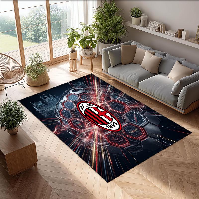 Tappeto in Flanella Stampato AC Milan Antiscivolo Morbido Poliestere Tappeto per Pavimento Tappetino Decorativo da Interno per Camera da Letto Soggiorno Divano Sala Giochi Decorazione Casa