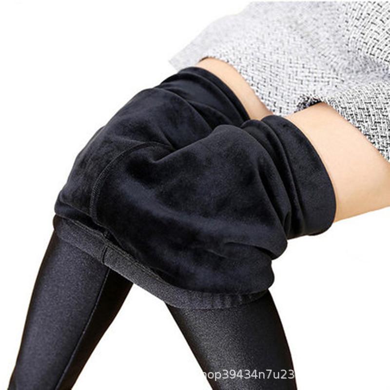 Leggings in Velluto a Vita Alta da Donna - Nero, Elastici, alla Caviglia, Spessi, Taglia Grande, Pantaloni Piedi per Autunno e Inverno