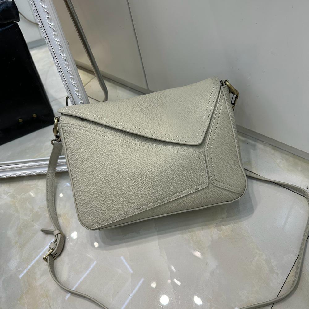 Women's Geometric Leather Shoulder Bag, TOGO Cowhide Pillow Messenger 6408