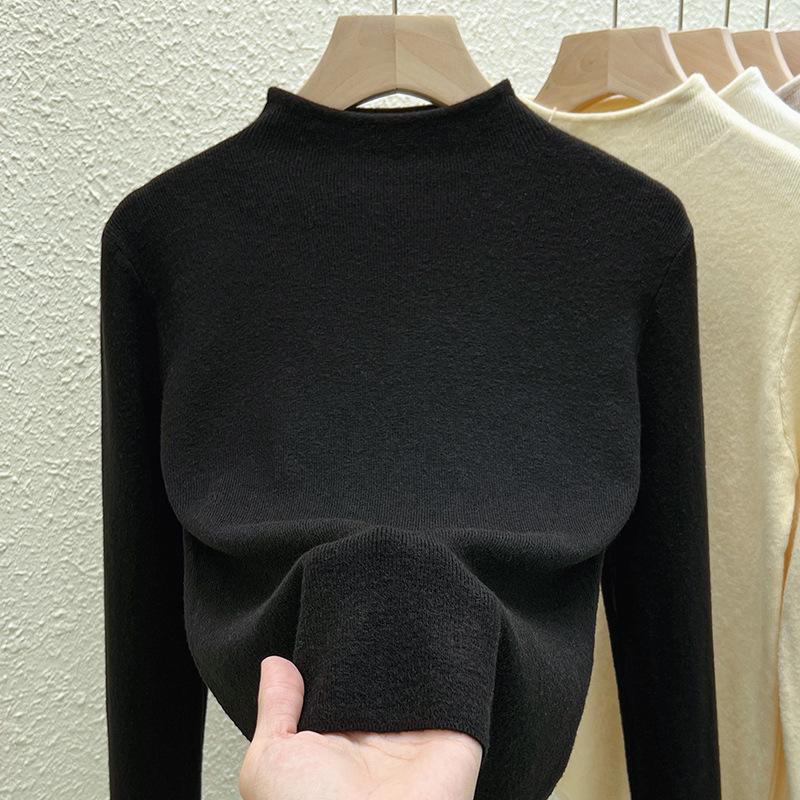 Half Turtleneck Knitted Base Shirt for Women New Autumn and Winter Thin Solid Color Inner Long-sleeved Top