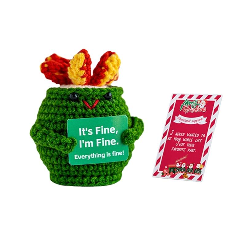 Handmade Crochet Mini Christmas Tree Decoration for Car Dashboard Ornament Features Scent Pad Holder Includes Greeting Card Festive Holiday