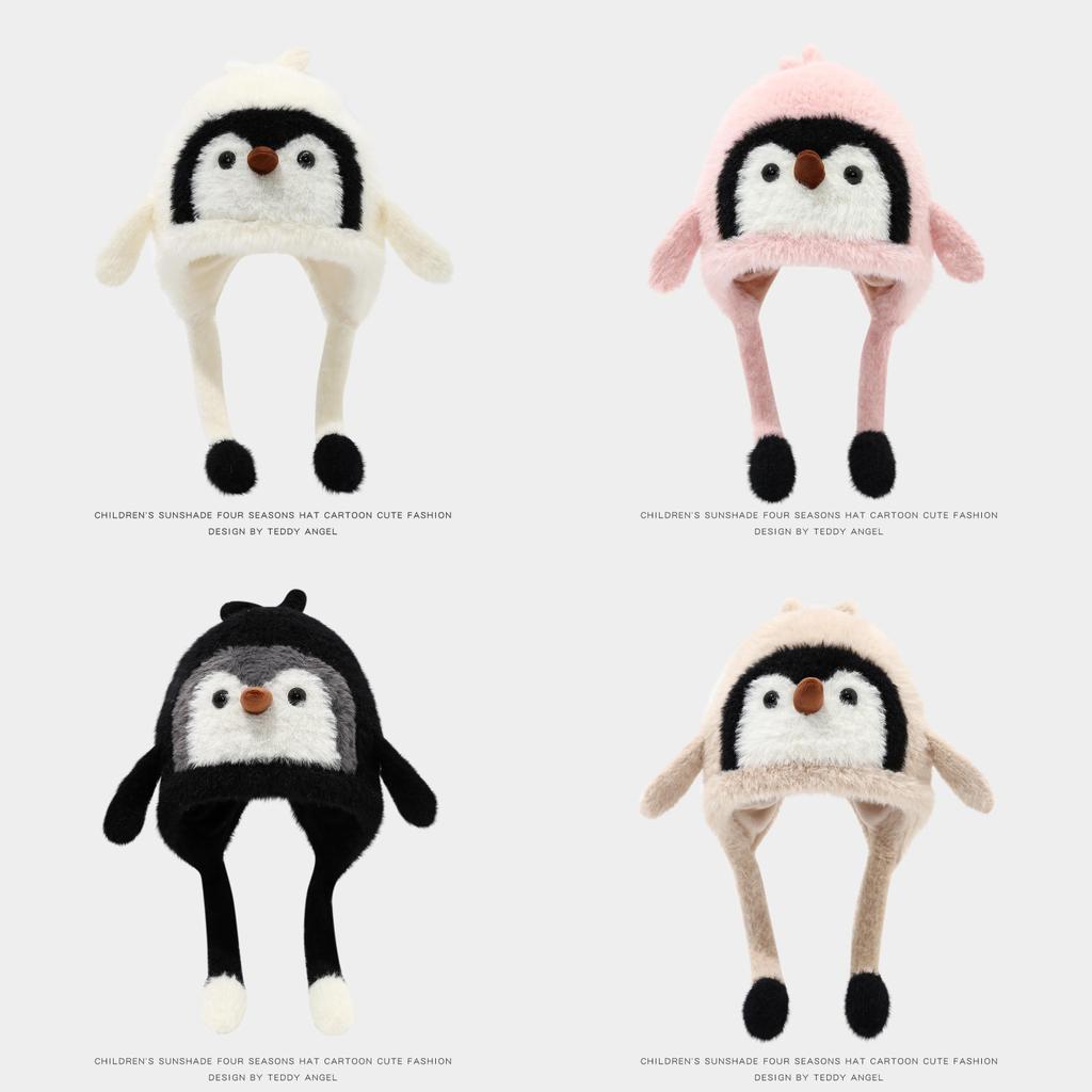 Cute Penguin Knit Hat For Kids Winter Warmth With Earmuff Design