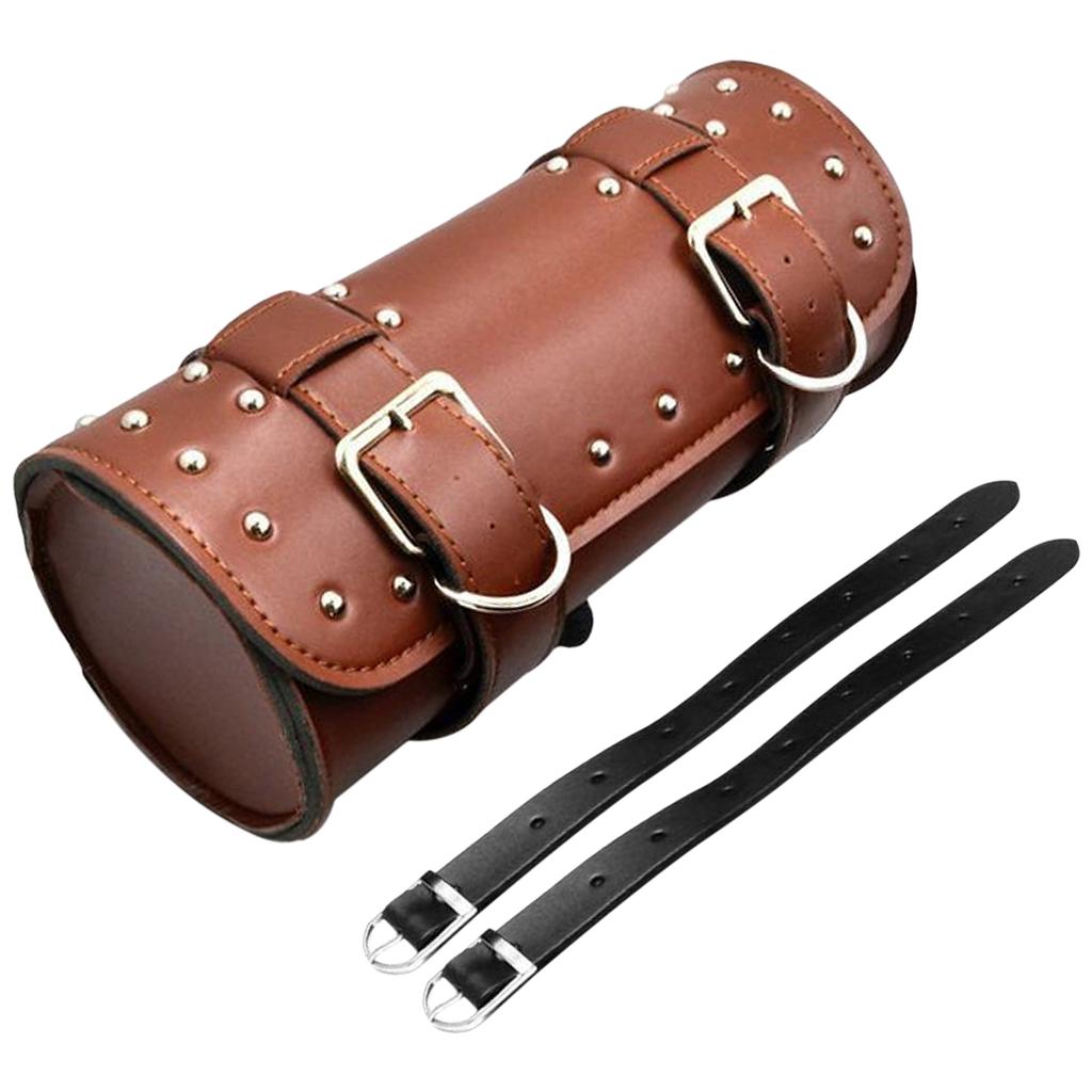 Motorcycle Tool Bag, PU Leather Motorcycle Fork Bag Saddlebag with Adjustable Straps, Handlebar Bag Storage Tool Bag