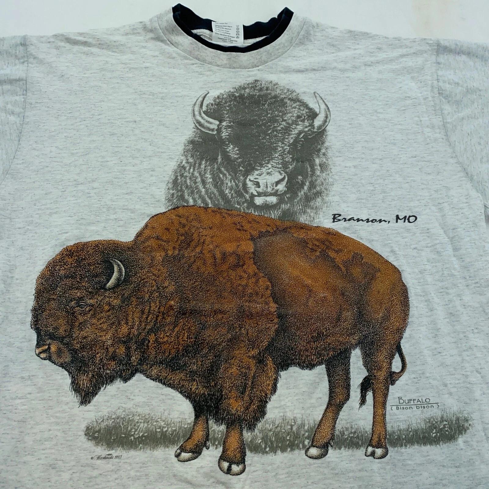 

vintage 90s BRANSON MISSOURI BUFFALO DOUBLE LAYERED NECK & COLLAR T-Shirt LARGE M
