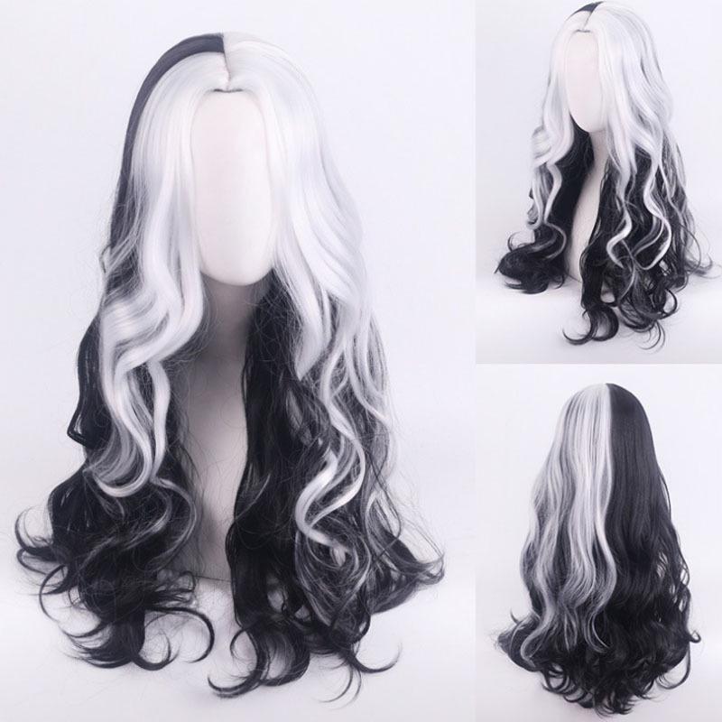 Black and White Cruella de Vil 101 Dalmatians Cosplay Wig