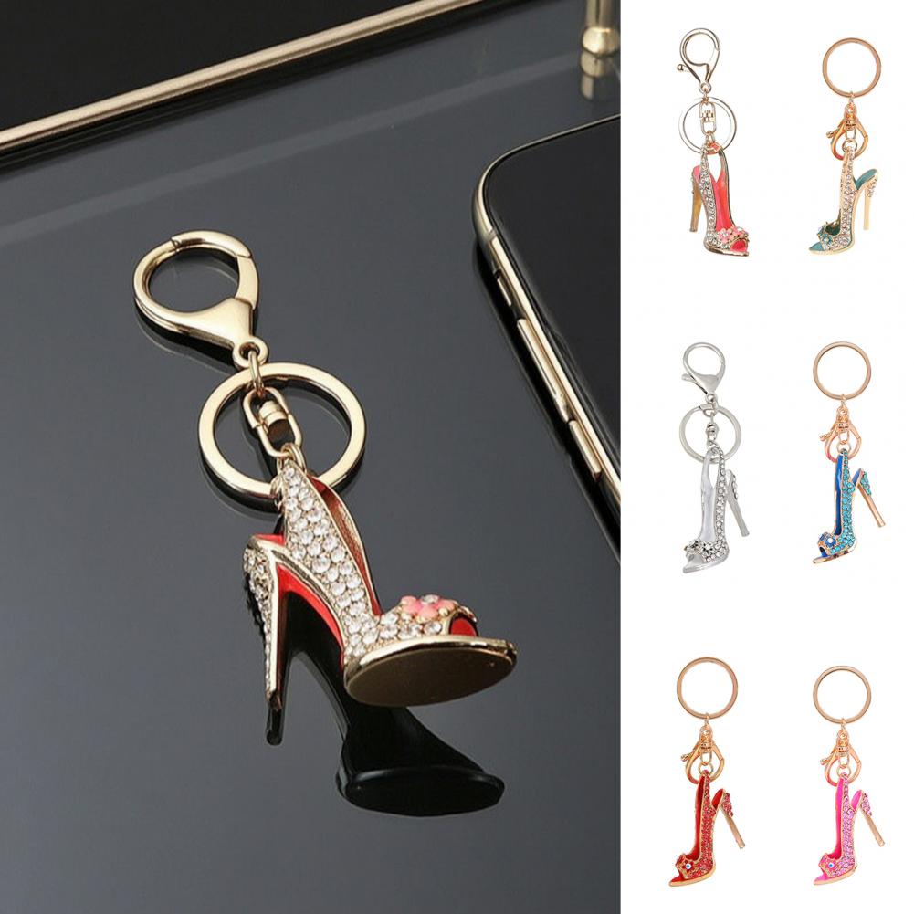 Durable Alloy Keyring Rhinestone High Heel Keychain Sparkling Shoe Charm Key Ring Decorative Accessory for Car Handbags