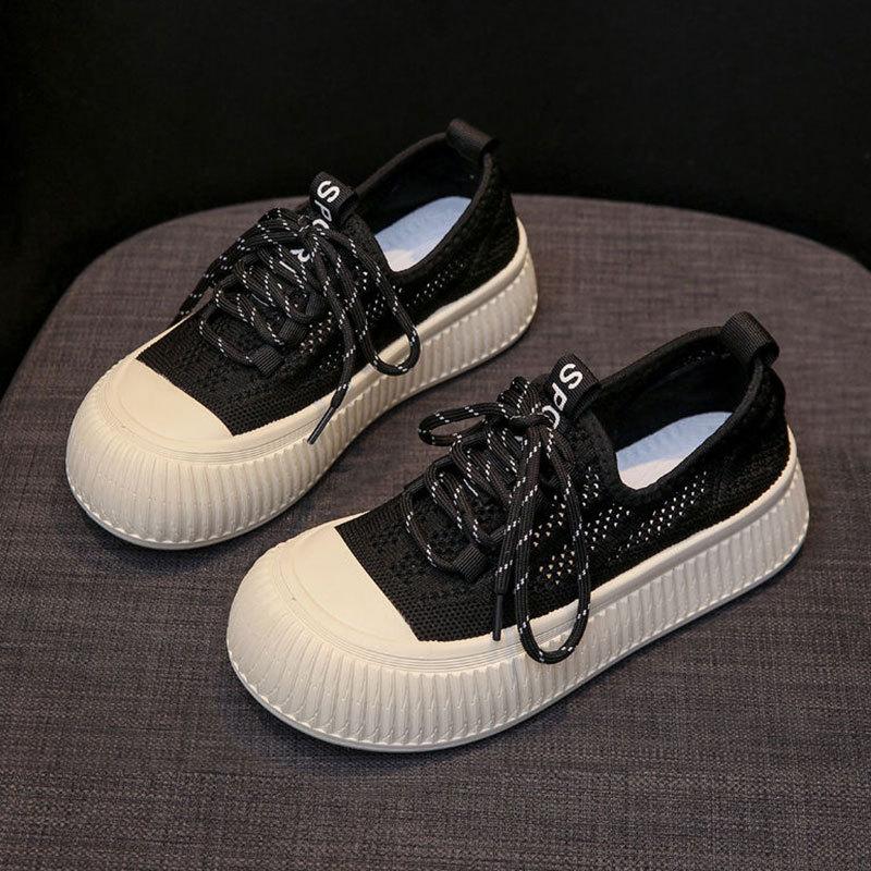 Flying Woven Shoes Thin Biscuits Canvas Shoes Women's 2025 Spring and Summer Breathable New Mesh Mesh Shoes Thick Sole One Pedal