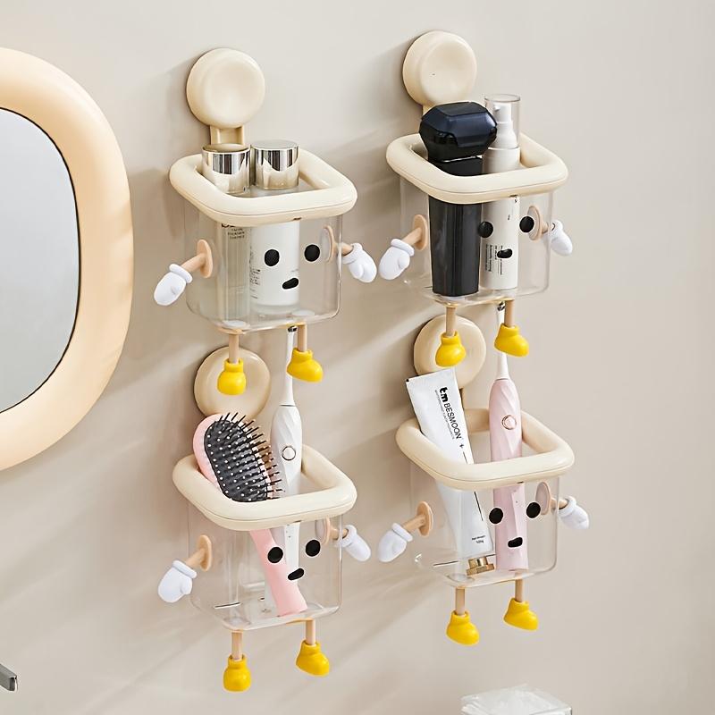 2 Cute Toothbrush Holders Household Wall-Mounted Punch-Free Suction Cup High-End Multi-Functional Transparent Storage Box