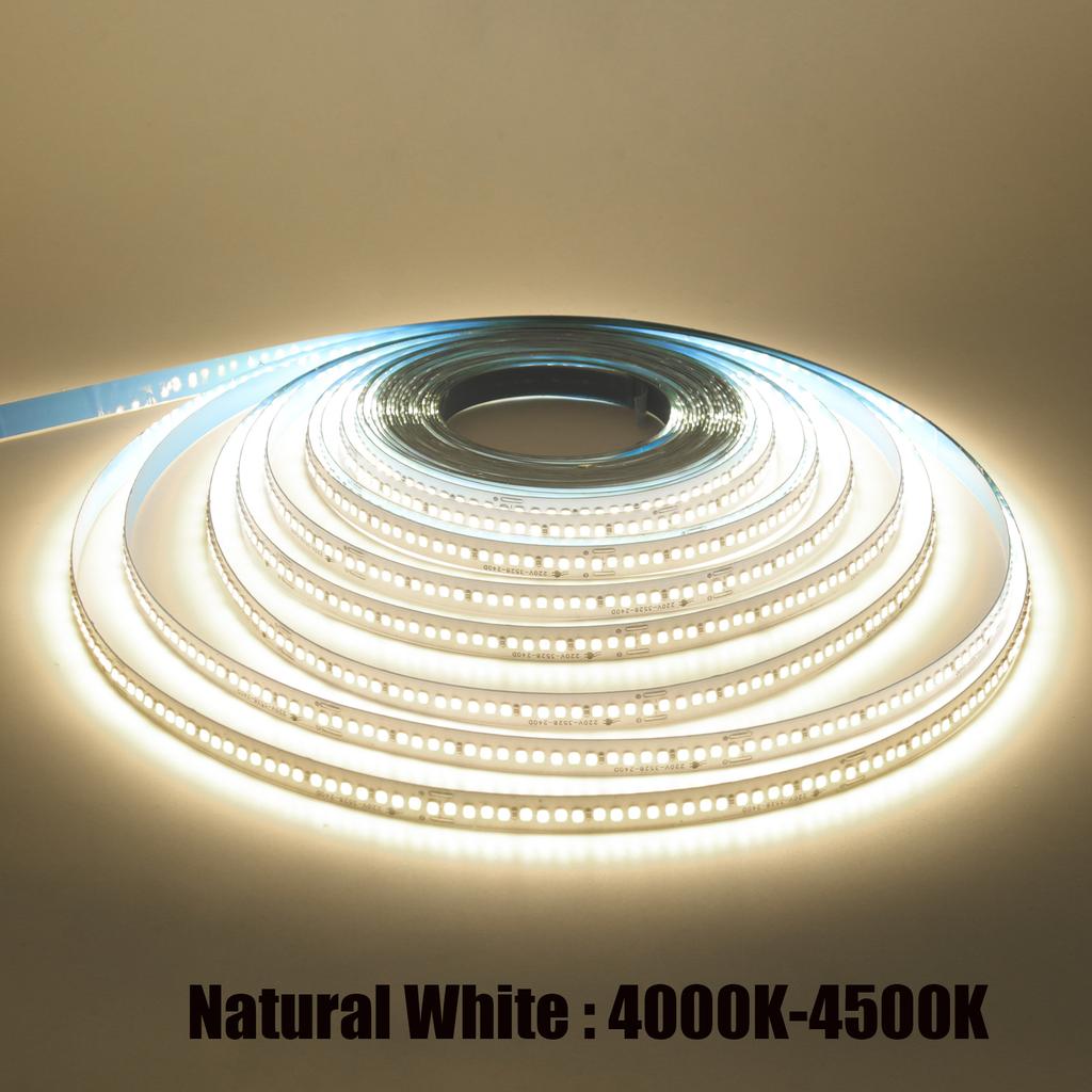 AC 220V 110V LED Strip 240Leds/M IP44 10CM Cut Home Decor Warm/Natural White Self Adhesive Flexible Ribbon Stripe Chain Light