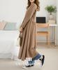 United Doors Loose-fitting Dress, Comfortable, Long Sleeves, Collarless, Round Neck, Elegant, Long Length, Mocha, 5A-D05-MOXL