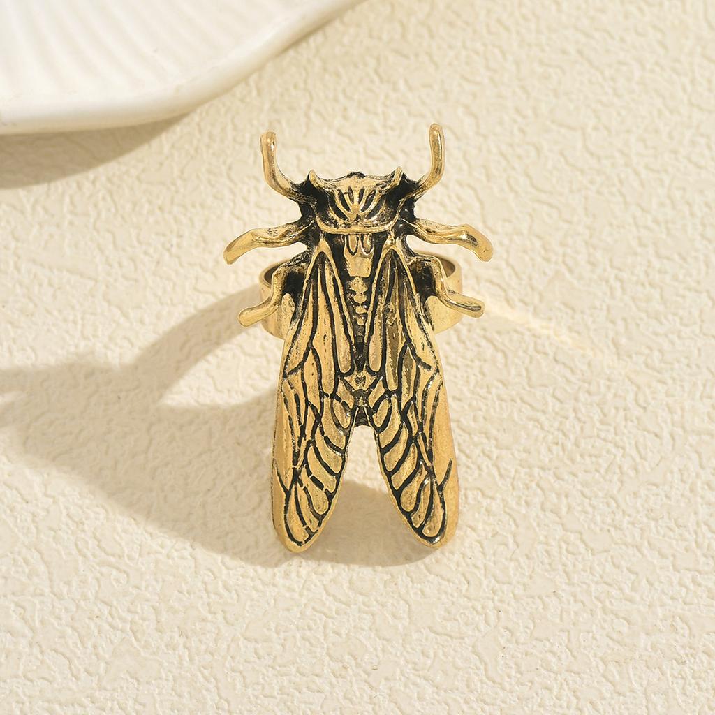 Ring im Vintage-Stil mit personalisiertem Zikaden-Insekten-Element-Design, verstellbarer offener Ring, vielseitiges Handaccessoire für Frauen
