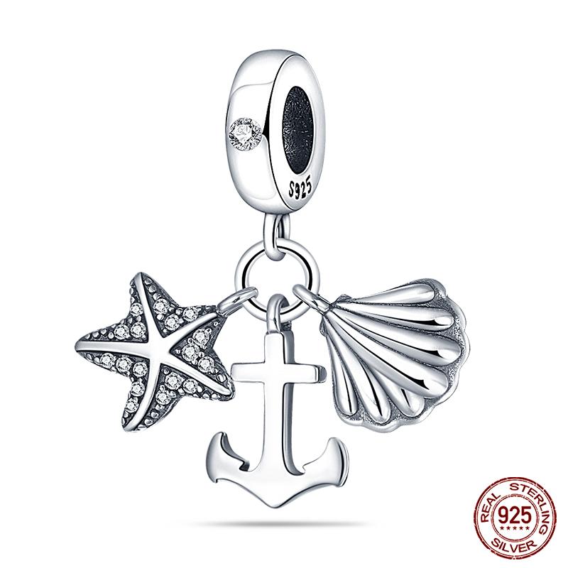 100% Real Prata-Banhado Ocean Series Tartaruga Caranguejo Sereia Charms Contas Fit Original Diy Pulseiras Bangles Jóias Presentes