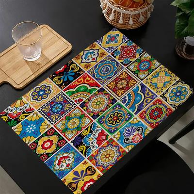 Manteles Individuales de Lino con Patrón de Mandala Estilo Boho Alfabeto Cocina 30X40cm Posavasos Almohadillas Manteles para Tazón Taza