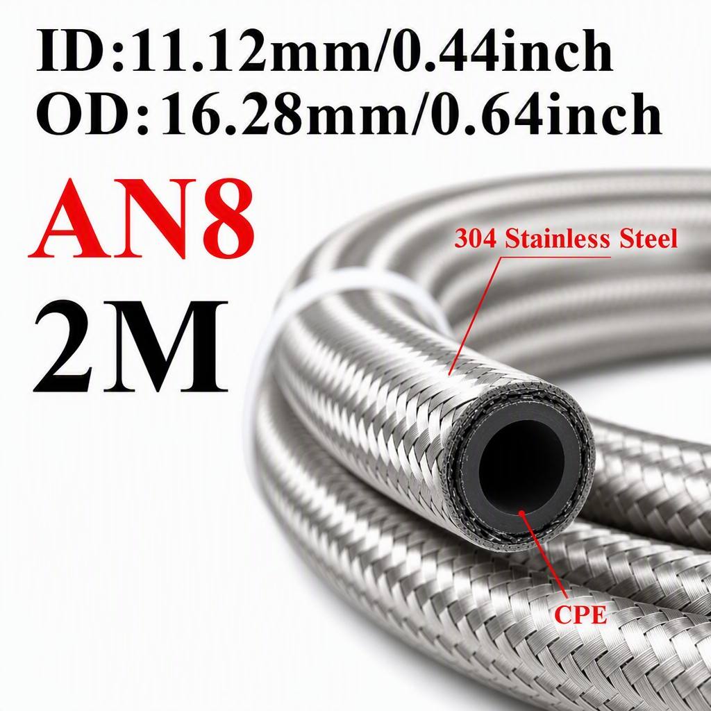 AN4 AN6 AN8 AN10 AN12 Universal Stainless Steel Braided Rubber Fuel Hose Oil Gas Cooler Line Pipe Tube For Car Universal 1M-4M