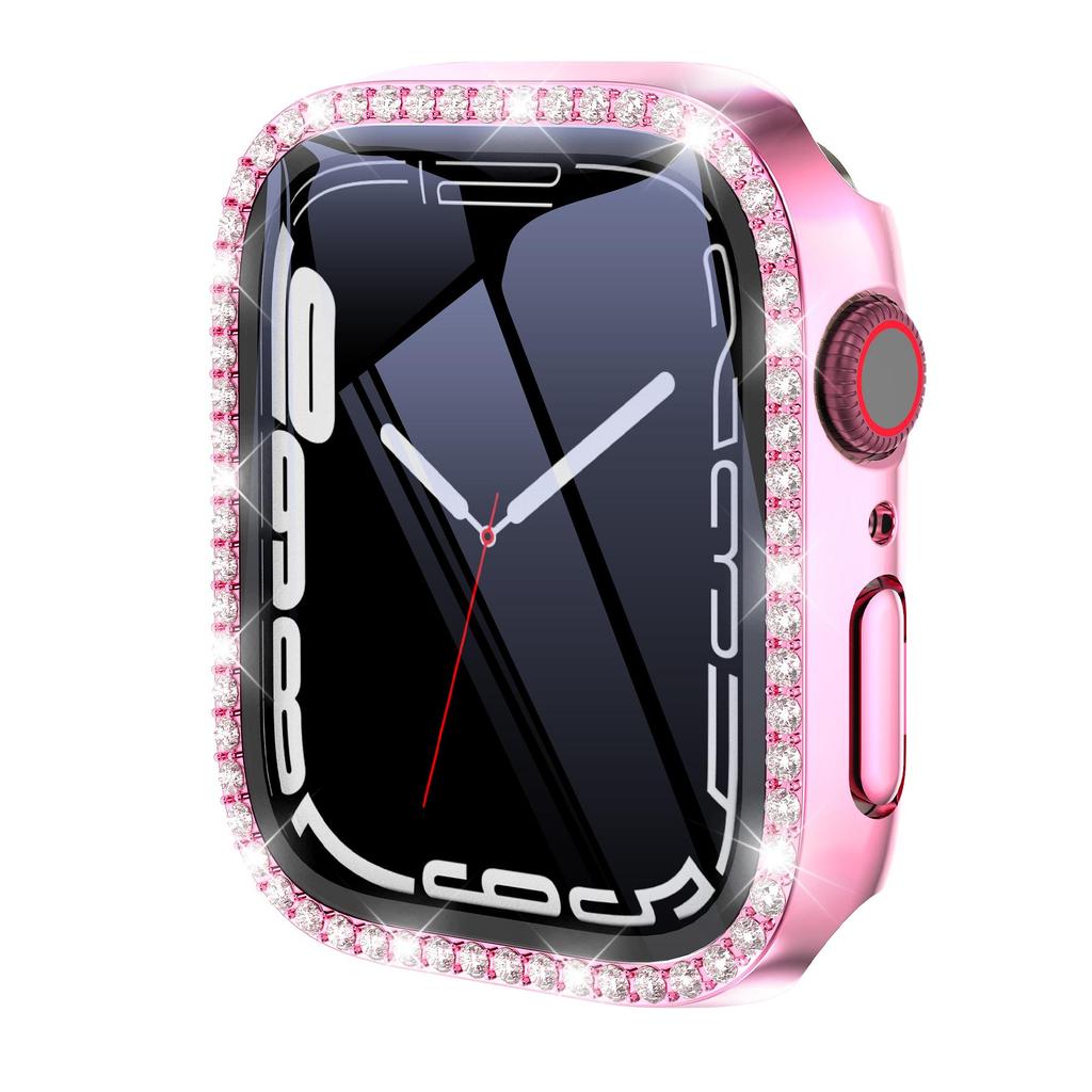 Protezione Schermo Glitterata con Diamanti per Apple Watch 45 41 40 44mm 42mm 38mm con Custodia in Vetro Temperato iWatch Serie 9 8 7 6 SE 5 4 3