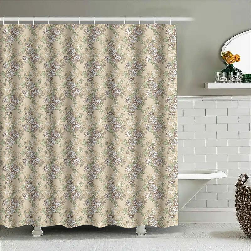 

Vintage Floral Shower Curtain Waterproof Bathrooms Decor Bathroom Decoration Home Textiles Embellishment White Flower Print Show W60H190(CM)-1 Pcs
