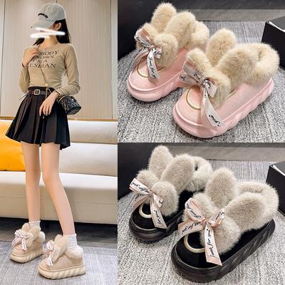 Fashion Luxury Winter Women Short Plush Warm Snow Boots Casual Shoes New Suede Fur Chelsea Ankle Boots Flats Platform Ladies Shoes Botas