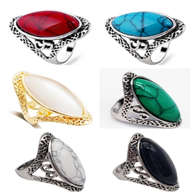 Ofertas Vintage Bohemian Style 6 Colors Oval Stone Finger Rings Zircon for Women Engagement Wedding Bridal Size 6 -11