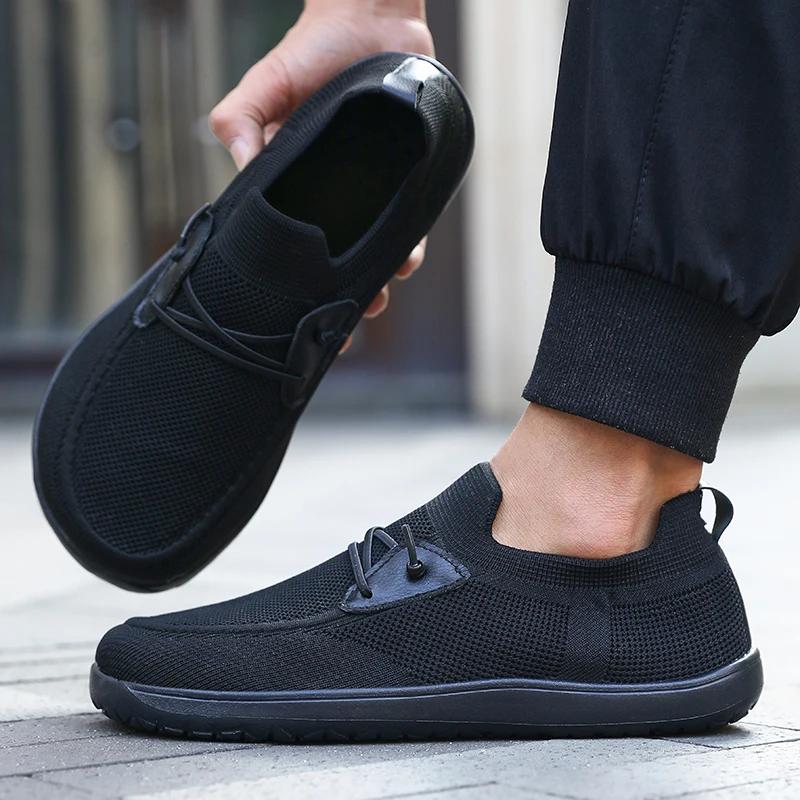 Barfußschuhe mit breiter Zehenbox für Herren Nullabsatzsohle Minimalismus Walkingschuhe Atmungsaktive Rutschfeste Flats Loafer Herren Fahrschuhe