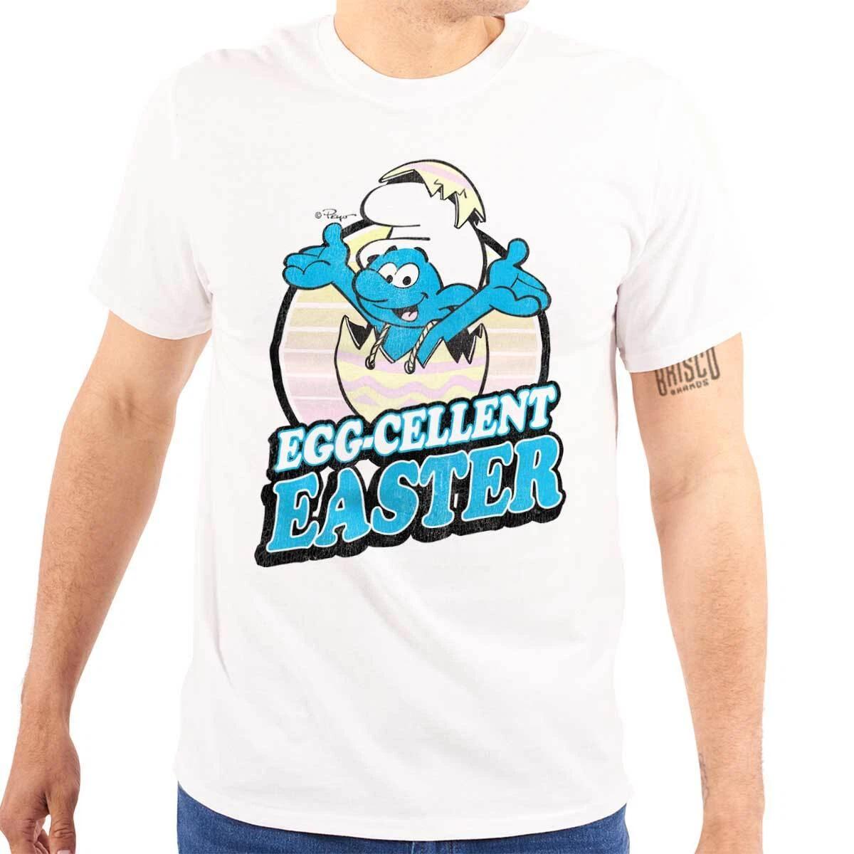 Cute Retro Smurfs Cartoon Egg-Cellent Easter Womens or Mens Crewneck T Shirt Tee XL