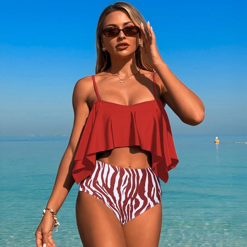Bikini Nylon Rüschen Zweiteiliger Badeanzug Stilvolle Bademode für Damen Bequeme und trendige Strandbekleidung Perfekt für Sommer Schwimmbad und Urlaub