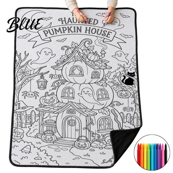Regali di Arteterapia per Donne Halloween Coperta da Colorare Fai-da-Te con 24 Pennarelli Coperta da Lanciare da Colorare da Soli Artigianato per Alleviare lo Stress Coperta per Adulti Fantasma