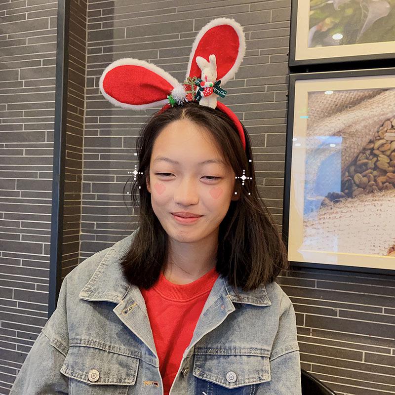 Červená sametová čelenka s mašlí ve tvaru soba - Roztomilý vánoční vlasový doplněk pro dívky