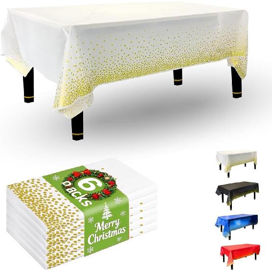 Cloth Disposable 6 Pack, 54 x 108 Inch Table Cloths, Party, Picnic, Wedding, Decorative Tablecloths, Rectangle, Plastic Cover, Leakproof & Sturdy