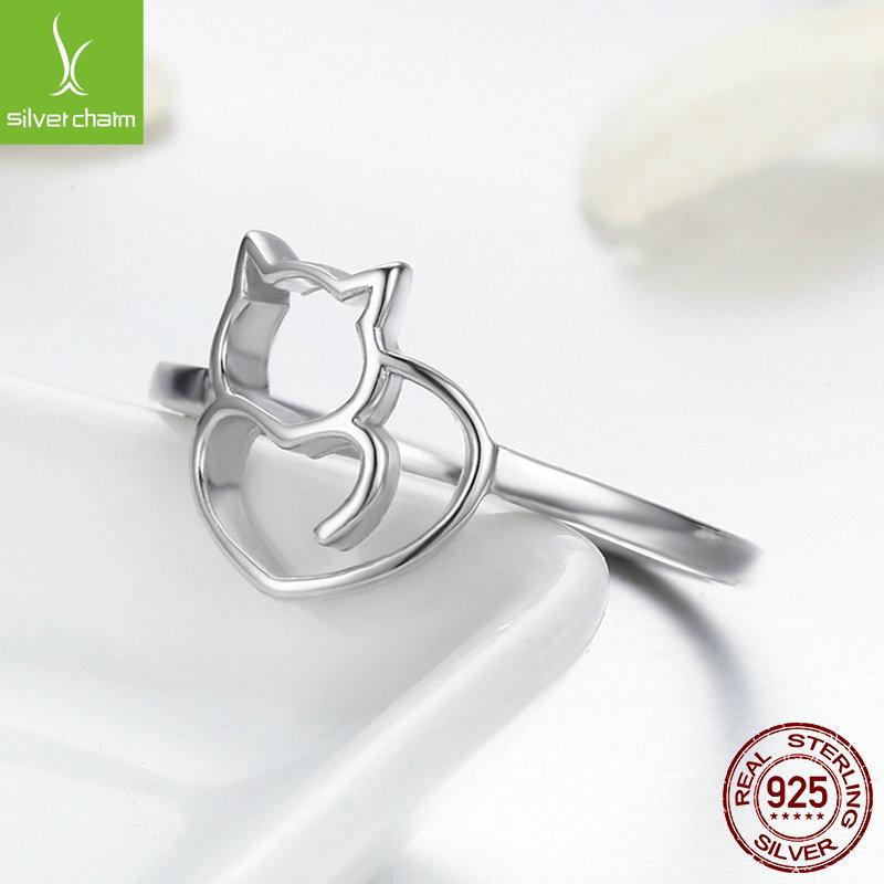 S925 Sterling Silver Cat Animal Ring Personalized Diy Ladies Ring Ring