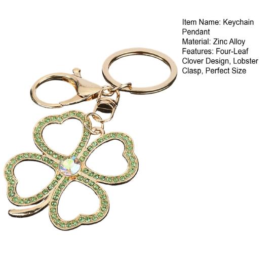 Keychain Pendant Rhinestones Four Leaf Clover Design Zinc Alloy Key Chain with Lobster Clasp Easy To Hang Key Holder Backpack Car Accessory