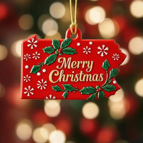 Yousheng State Pride Christmas Ornaments Acrylic State Shaped Xmas Tree Hanging Decoration for Holiday Home Decor