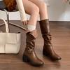 New Style Women's Thick Heels Fold Pile Long Knight Boots Pointed Low Heels Casual Elegant Temperament Sleeve Slim Boots