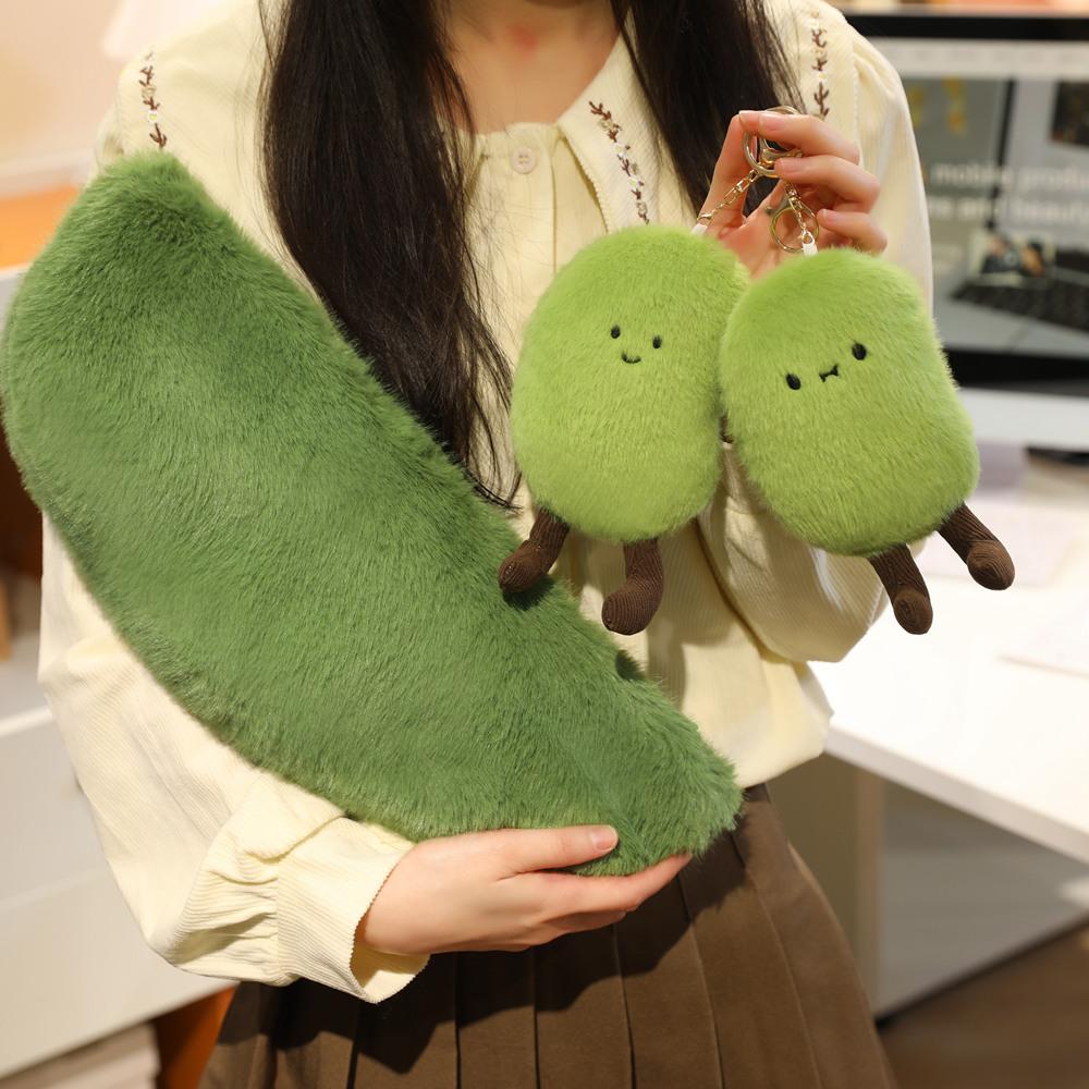 Cartoon Green Soybeans Pea Pod Plush Toy Kawaii Keychian Stuffed Doll Plant Pendant Hangings Bag Home Decor Kids Birthday Gift