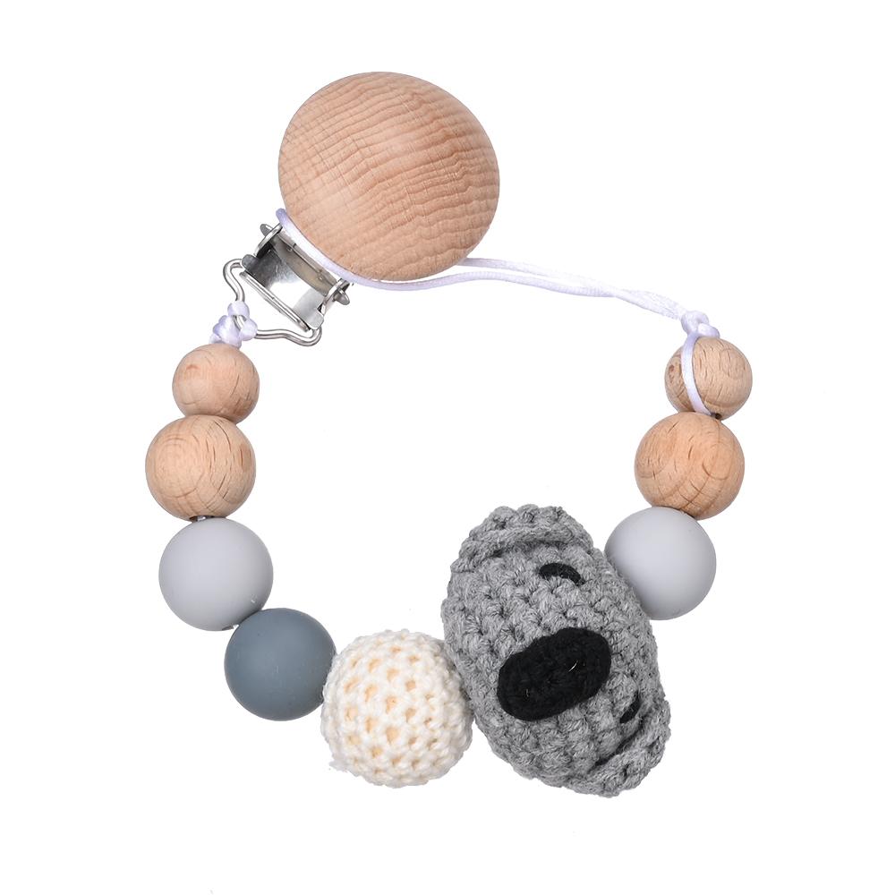 Baby Anti Drip Silicone Bead Chain Care Handmade Wood Teether Nipple Chain Teether Chain Clip Teething Chew Toys