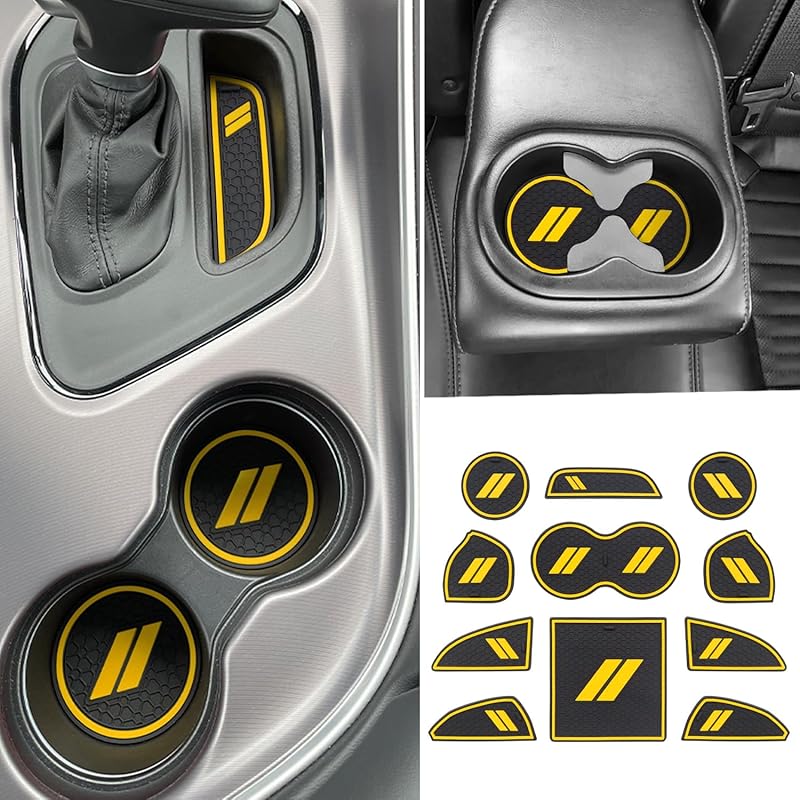 For Dodge Challenger Accessories 2015-2024  Fits Cup Holder Ert Anti-Dust Mats Door Pocket Center Console Liners(Black Trim) - 11 PCS Set