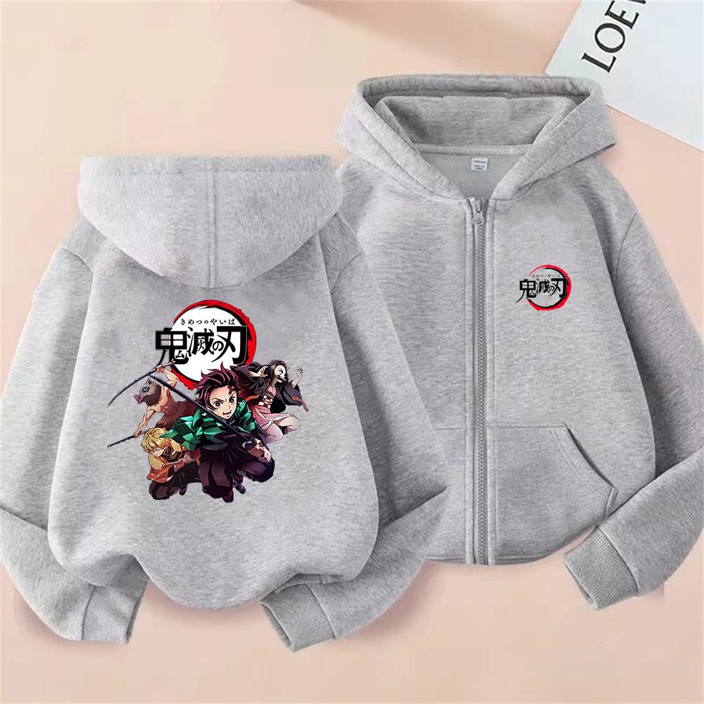 2025 Children's Zipper Style Tops Demon Slayer Boy Girls Hoodie Suitable Kids Sweatshirt Fashion Anime Cosplay Clothing