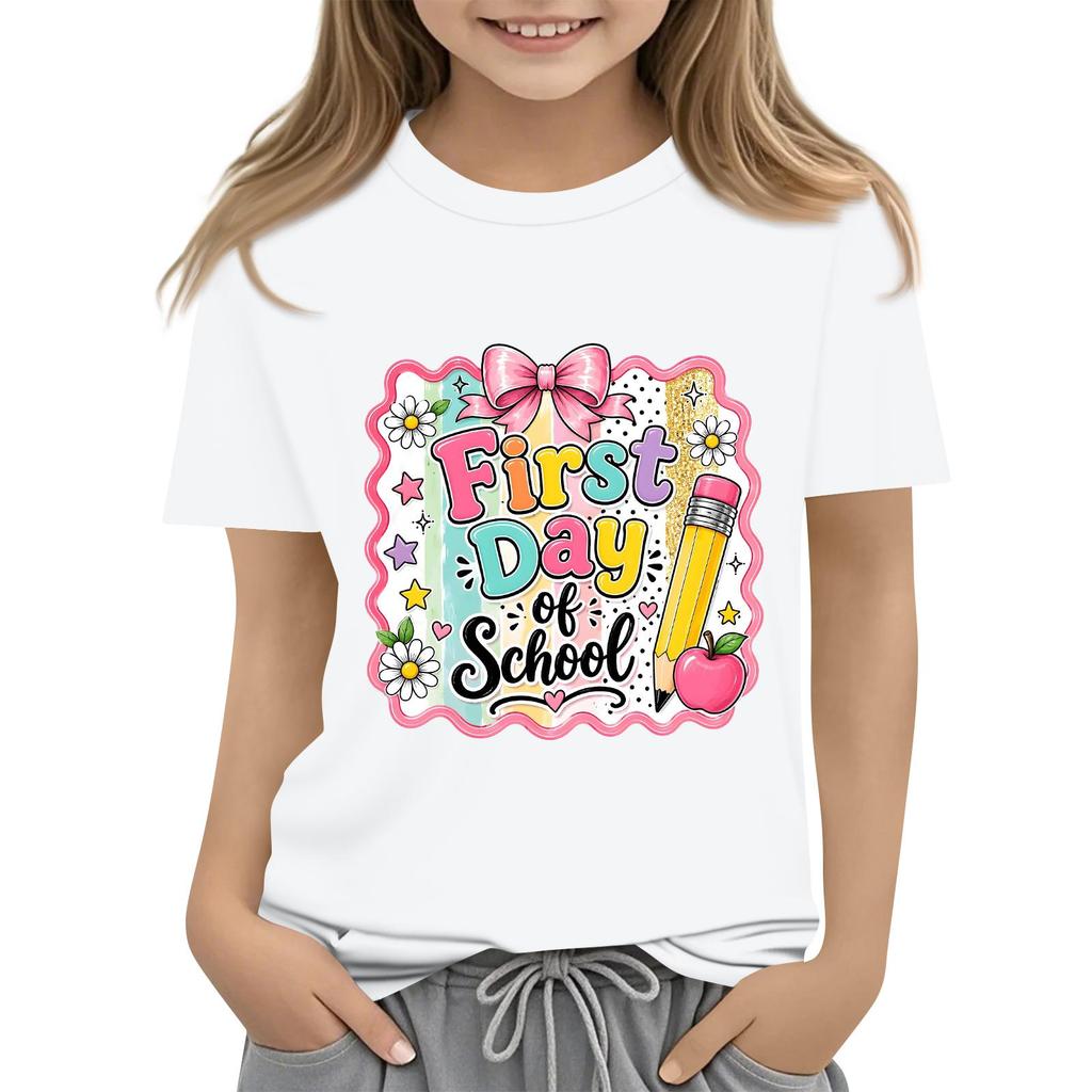 Children's Casual and Fashionable Round-Neck Printed Short-Sleeve Top for Back-to-School
