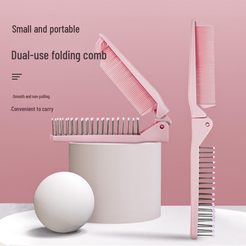 Compact Dual-Use Folding Hair Comb for Women - Ideal for Home, Dorm, and Travel